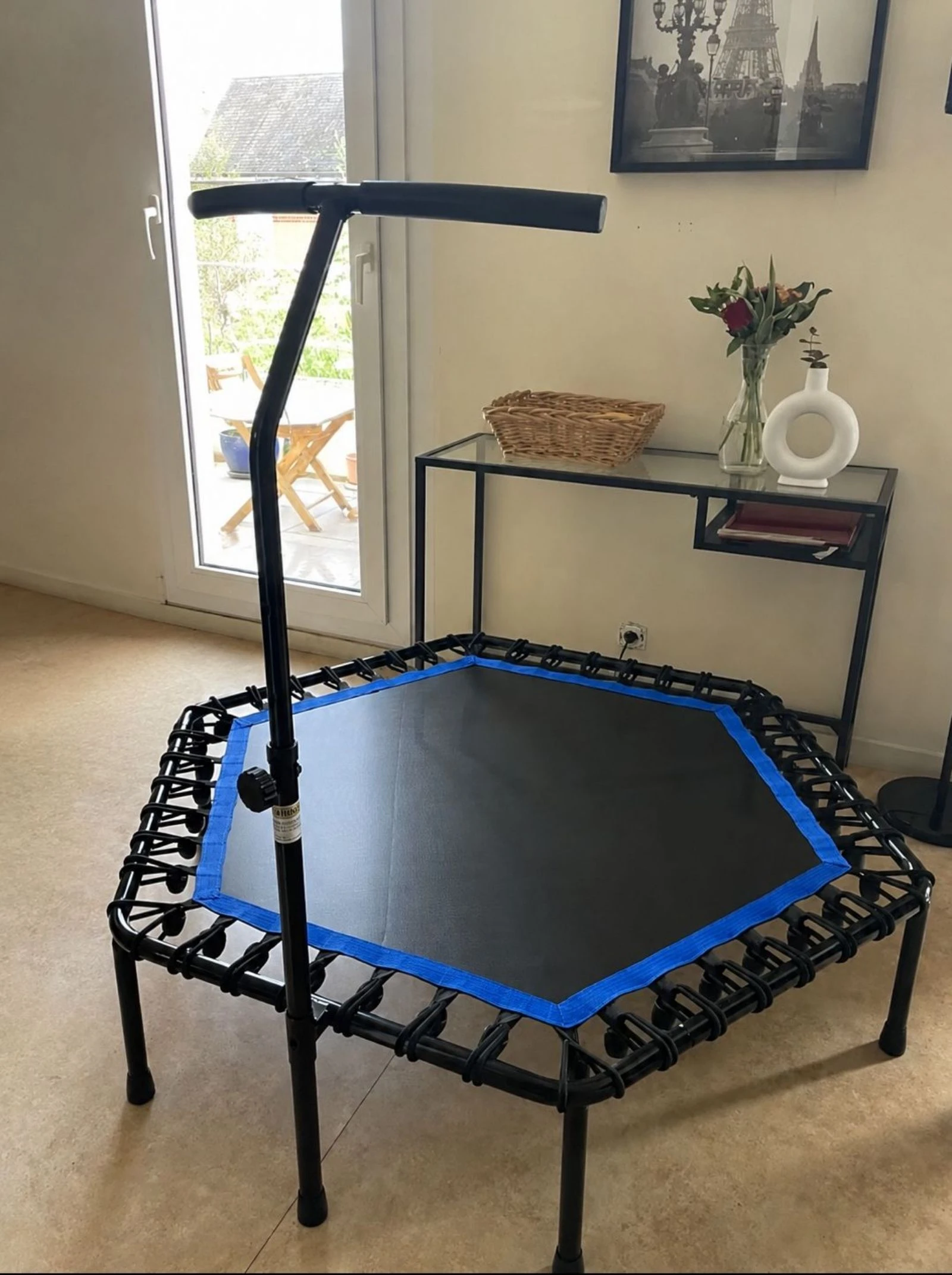 Trampolín camelástica hexagonal con apoyabrazos, nuevo a estrenar